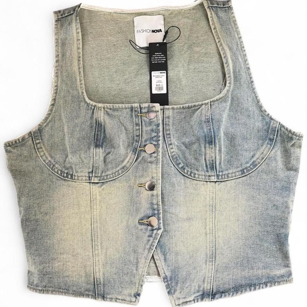 Fashion Nova Women's Blue Jean Vest Size L